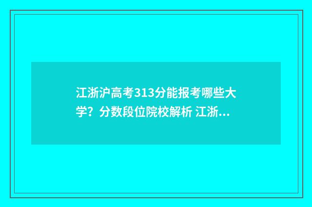 江浙沪高考313分能报考哪些大学？分数段位院校解析 江浙沪高考313分排名多少