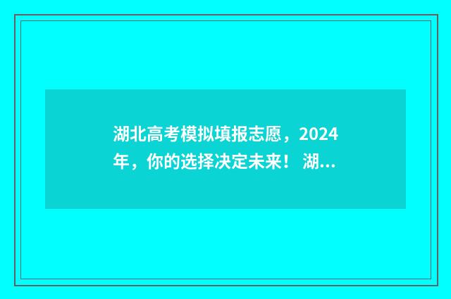 湖北高考模拟填报志愿，2024年，你的选择决定未来！ 湖北高考模拟填报志愿网站