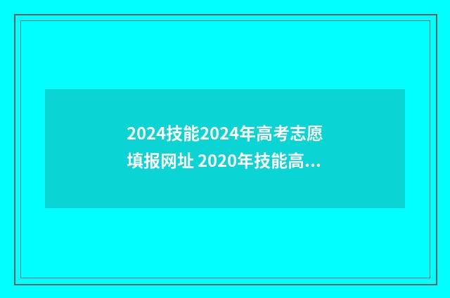2024技能2024年高考志愿填报网址 2020年技能高考时间