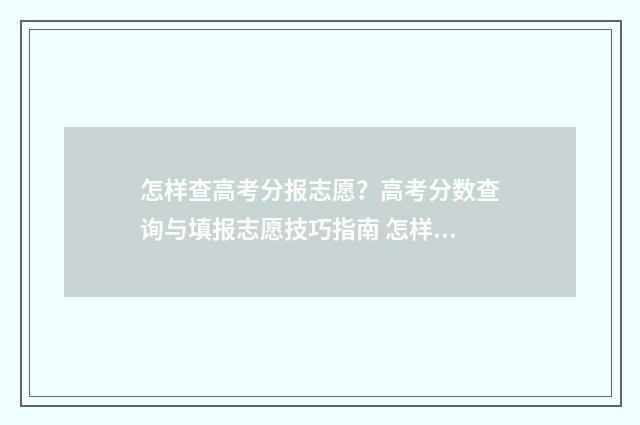 怎样查高考分报志愿？高考分数查询与填报志愿技巧指南 怎样查高考生分数