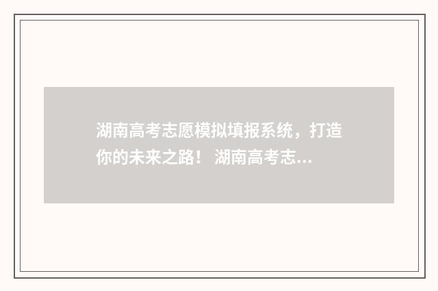 湖南高考志愿模拟填报系统,打造你的未来之路! 湖南高考志愿模板