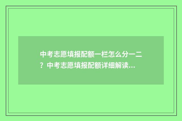中考志愿填报配额一栏怎么分一二？中考志愿填报配额详细解读 中考志愿填报视频教程全集