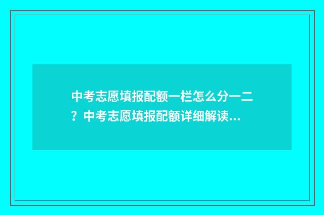 中考志愿填报配额一栏怎么分一二？中考志愿填报配额详细解读 中考志愿填报视频教程全集