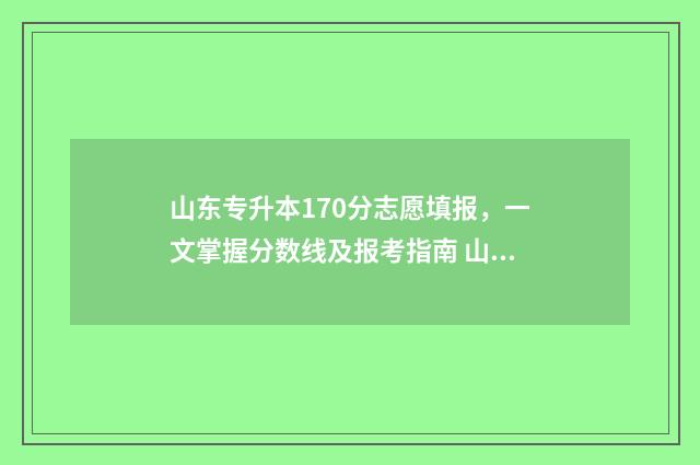 山东专升本170分志愿填报，一文掌握分数线及报考指南 山东专升本170分以上的考生有多少2024年