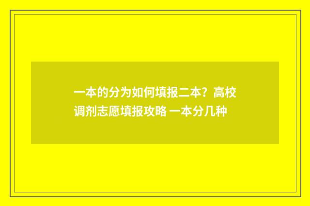 一本的分为如何填报二本?高校调剂志愿填报攻略 一本分几种