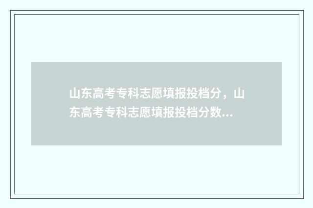 山东高考专科志愿填报投档分,山东高考专科志愿填报投档分数线公布 山东高考专科志愿填报时间2024年