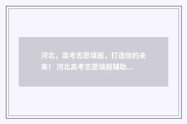 河北，高考志愿填报，打造你的未来！ 河北高考志愿填报辅助系统