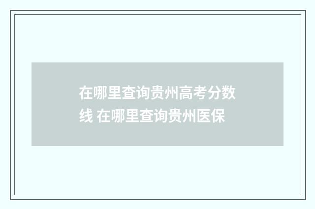 在哪里查询贵州高考分数线 在哪里查询贵州医保