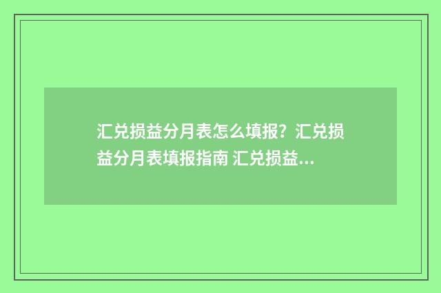 汇兑损益分月表怎么填报？汇兑损益分月表填报指南 汇兑损益分录