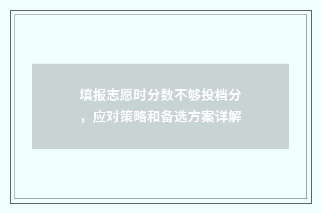 填报志愿时分数不够投档分，应对策略和备选方案详解