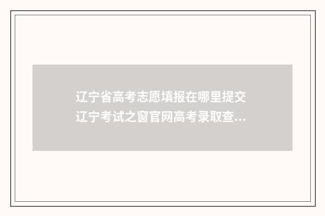 辽宁省高考志愿填报在哪里提交 辽宁考试之窗官网高考录取查询