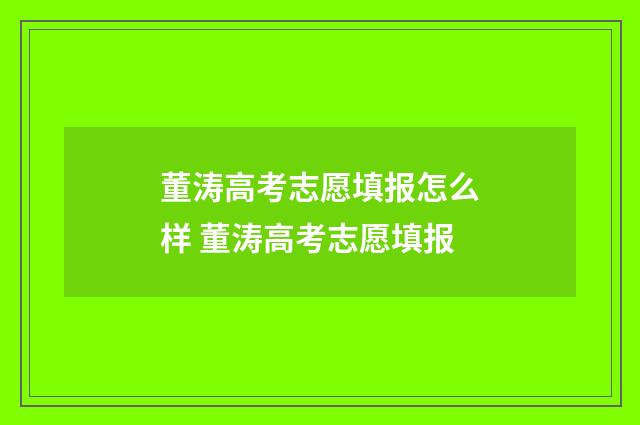 董涛高考志愿填报怎么样 董涛高考志愿填报