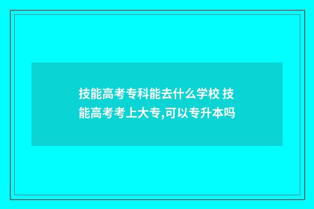技能高考专科能去什么学校 技能高考考上大专,可以专升本吗