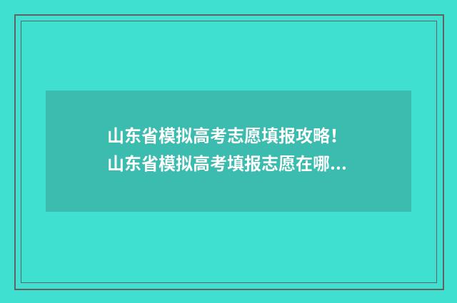 山东省模拟高考志愿填报攻略！ 山东省模拟高考填报志愿在哪里填