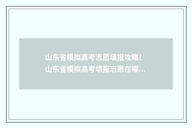 山东省模拟高考志愿填报攻略！ 山东省模拟高考填报志愿在哪里填