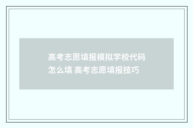 高考志愿填报模拟学校代码怎么填 高考志愿填报技巧