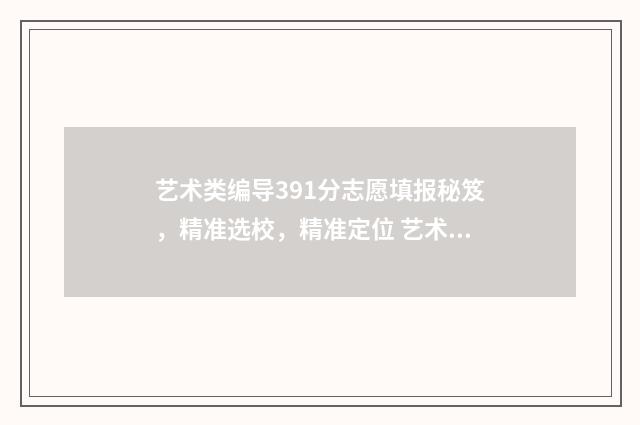 艺术类编导391分志愿填报秘笈，精准选校，精准定位 艺术类编导391分怎么样