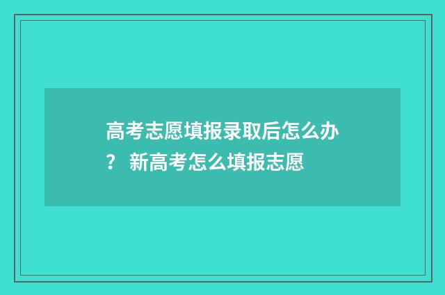 高考志愿填报录取后怎么办? 新高考怎么填报志愿