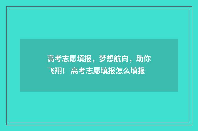 高考志愿填报，梦想航向，助你飞翔！ 高考志愿填报怎么填报