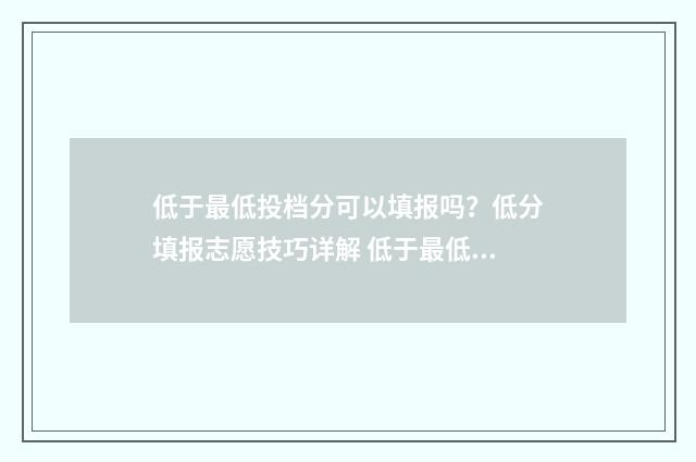 低于最低投档分可以填报吗?低分填报志愿技巧详解 低于最低投档分1分怎么办