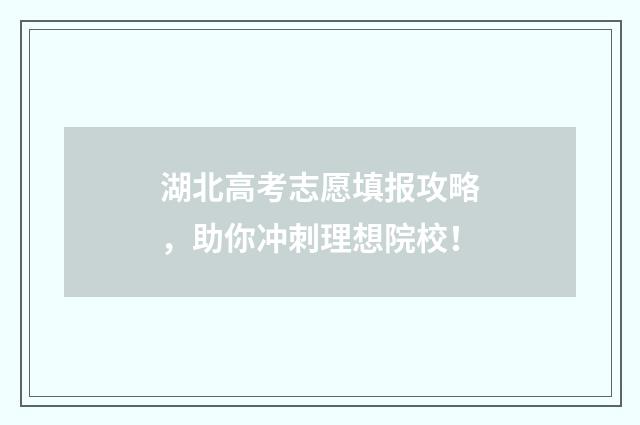 湖北高考志愿填报攻略，助你冲刺理想院校！
