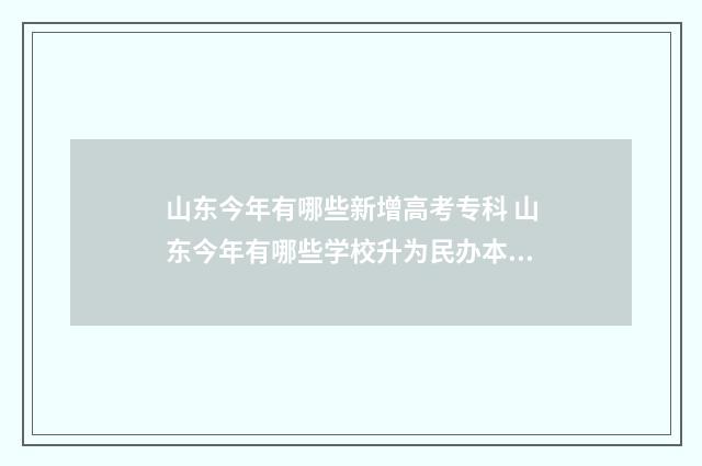 山东今年有哪些新增高考专科 山东今年有哪些学校升为民办本科