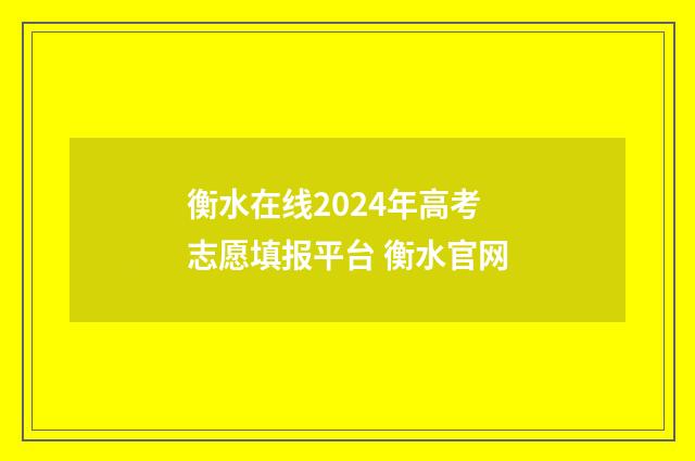 衡水在线2024年高考志愿填报平台 衡水官网