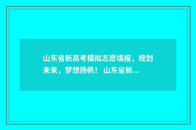 山东省新高考模拟志愿填报，规划未来，梦想扬帆！ 山东省新高考模拟考试试题