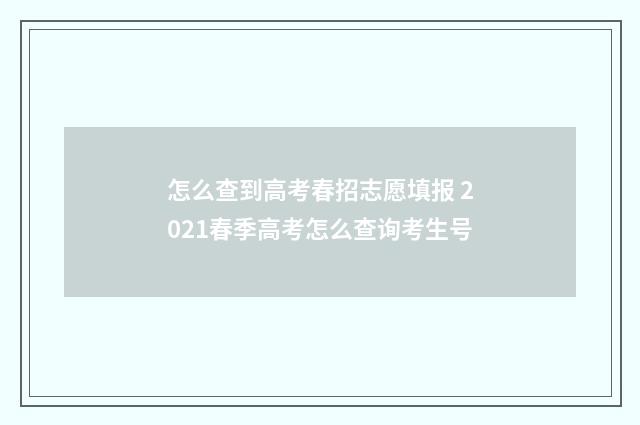怎么查到高考春招志愿填报 2021春季高考怎么查询考生号