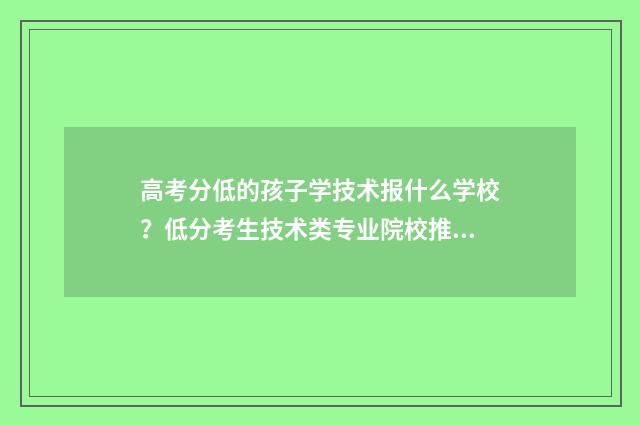 高考分低的孩子学技术报什么学校？低分考生技术类专业院校推荐 高考分数低的学生报什么学校