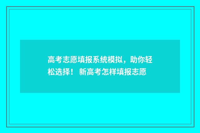 高考志愿填报系统模拟，助你轻松选择！ 新高考怎样填报志愿