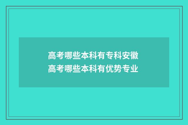 高考哪些本科有专科安徽 高考哪些本科有优势专业