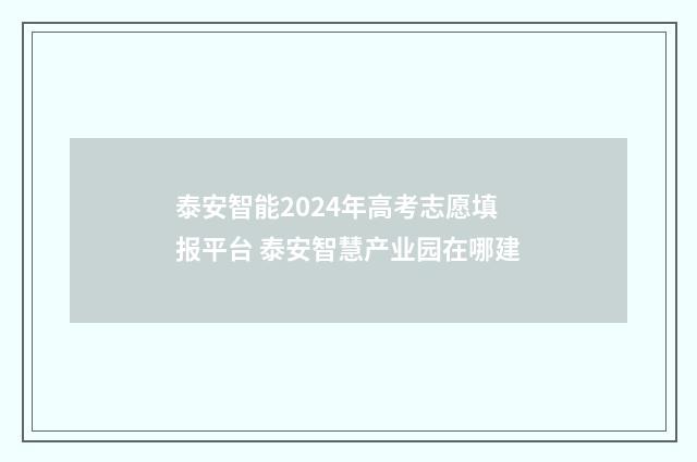 泰安智能2024年高考志愿填报平台 泰安智慧产业园在哪建