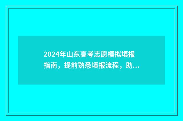 2024年山东高考志愿模拟填报指南，提前熟悉填报流程，助力未来升学规划 山东省2024高考报名网站入口官网