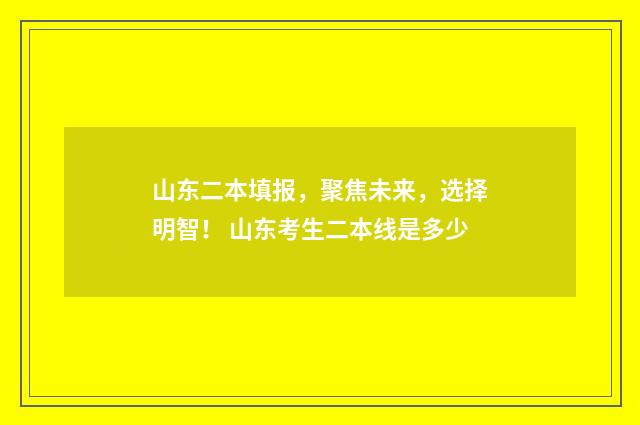 山东二本填报，聚焦未来，选择明智！ 山东考生二本线是多少