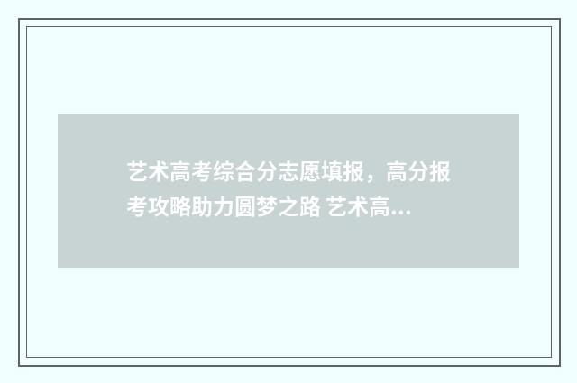 艺术高考综合分志愿填报,高分报考攻略助力圆梦之路 艺术高考综合分排名怎么查