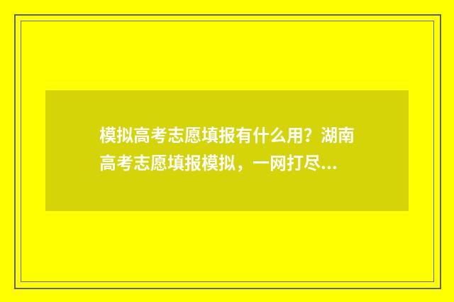 模拟高考志愿填报有什么用？湖南高考志愿填报模拟，一网打尽所有困惑！ 模拟高考志愿填报入口