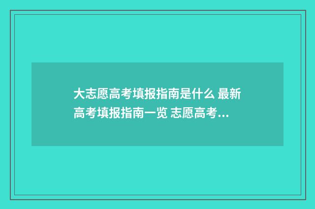 大志愿高考填报指南是什么 最新高考填报指南一览 志愿高考填报入口