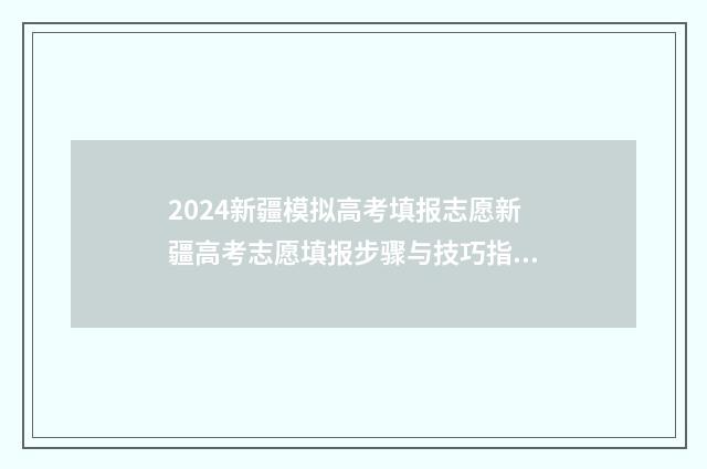 2024新疆模拟高考填报志愿新疆高考志愿填报步骤与技巧指南 新疆高考模拟填报系统