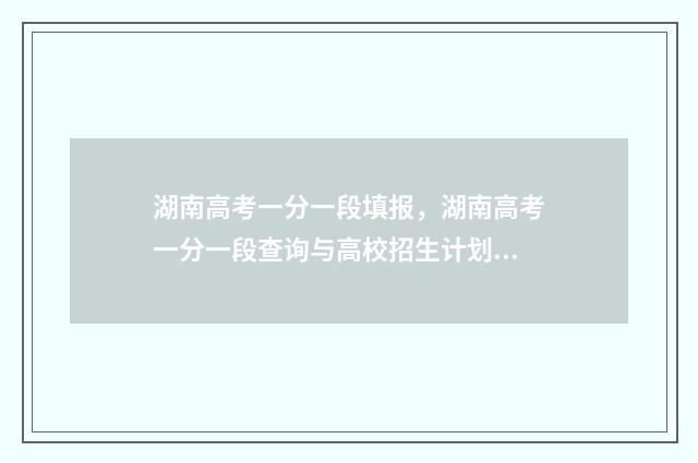 湖南高考一分一段填报，湖南高考一分一段查询与高校招生计划查询 湖南高考一分一段表2024完整版