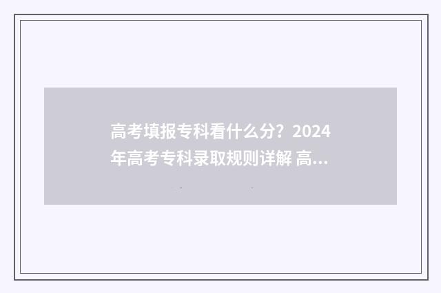 高考填报专科看什么分？2024年高考专科录取规则详解 高考志愿报专科看什么成绩
