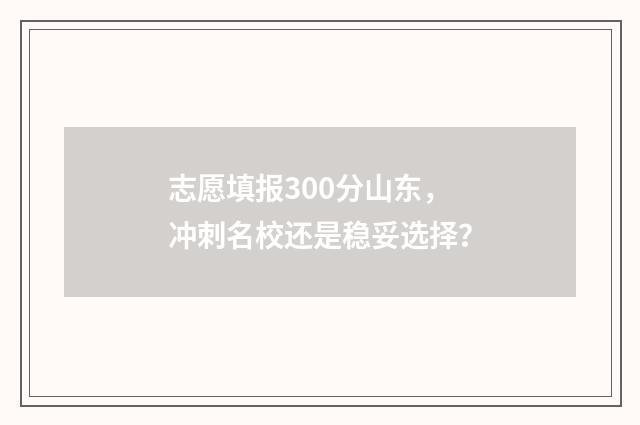 志愿填报300分山东，冲刺名校还是稳妥选择？
