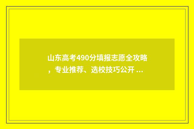山东高考490分填报志愿全攻略，专业推荐、选校技巧公开 山东新高考高考490分