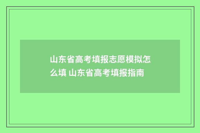 山东省高考填报志愿模拟怎么填 山东省高考填报指南
