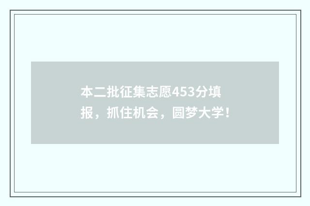 本二批征集志愿453分填报，抓住机会，圆梦大学！