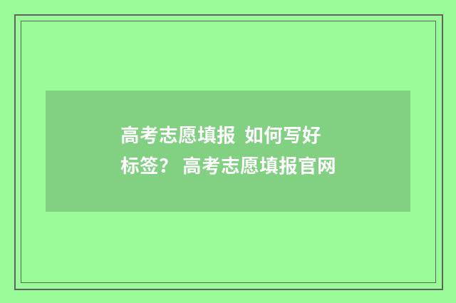 高考志愿填报 如何写好标签? 高考志愿填报官网