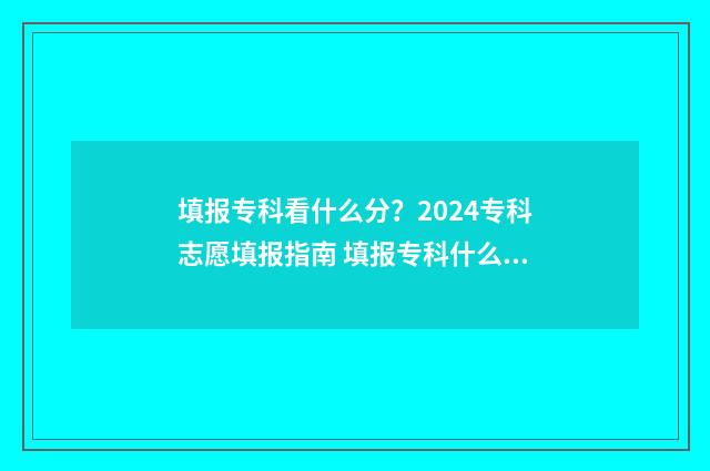 填报专科看什么分?2024专科志愿填报指南 填报专科什么时候录取
