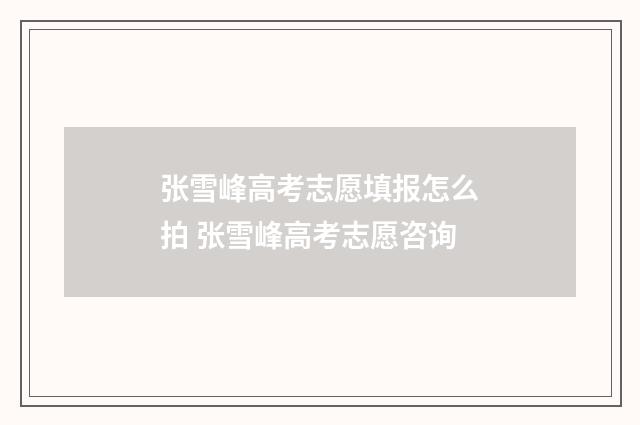 张雪峰高考志愿填报怎么拍 张雪峰高考志愿咨询