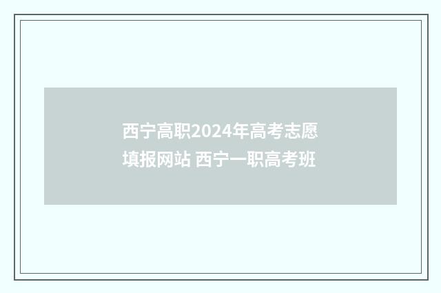 西宁高职2024年高考志愿填报网站 西宁一职高考班