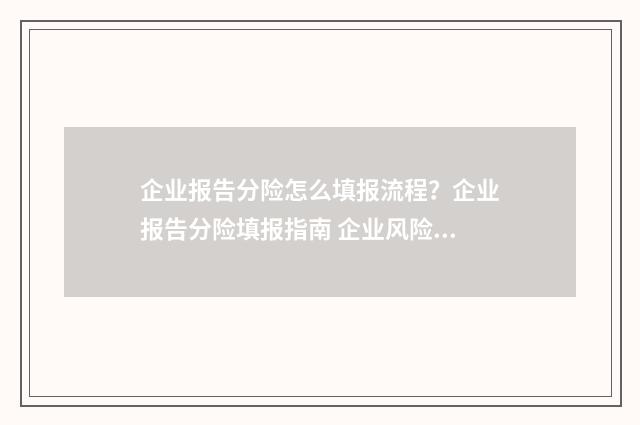 企业报告分险怎么填报流程?企业报告分险填报指南 企业风险上报